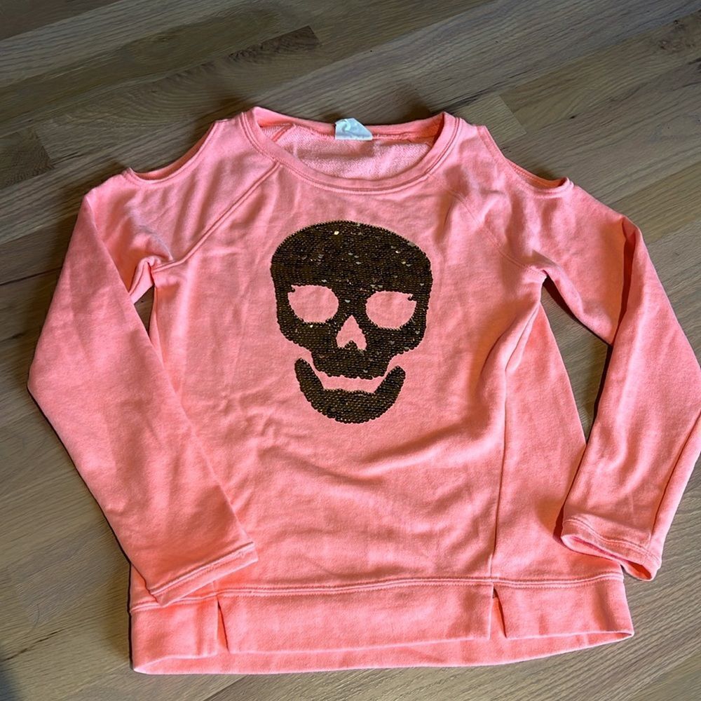 Crazy 8 Flip Sequin Cold Shoulder Skull Sweatshirt